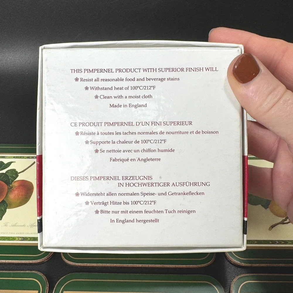 Pimpernel Hooker's Fruits Coasters Set 6 RHS Botanical Made England Boxed